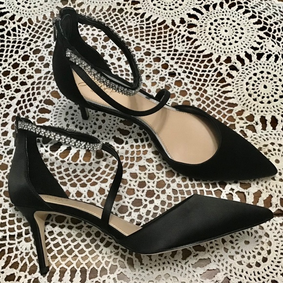 Jewel Badgley Mischka Alaia Pointed-Toe Kitten Heel~Black~Size 8.5 - Picture 6 of 16